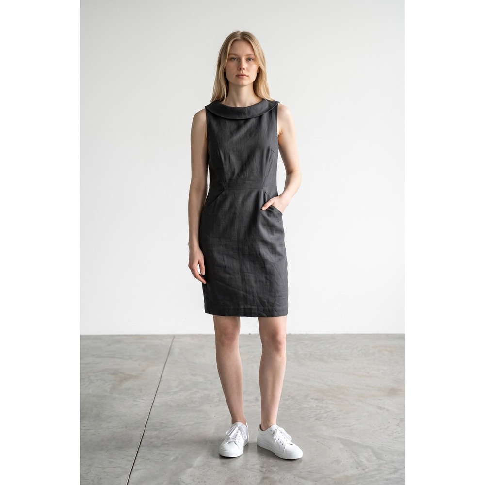 Boden Martha Navy Blue Textured Cotton Shift Dress US 10P